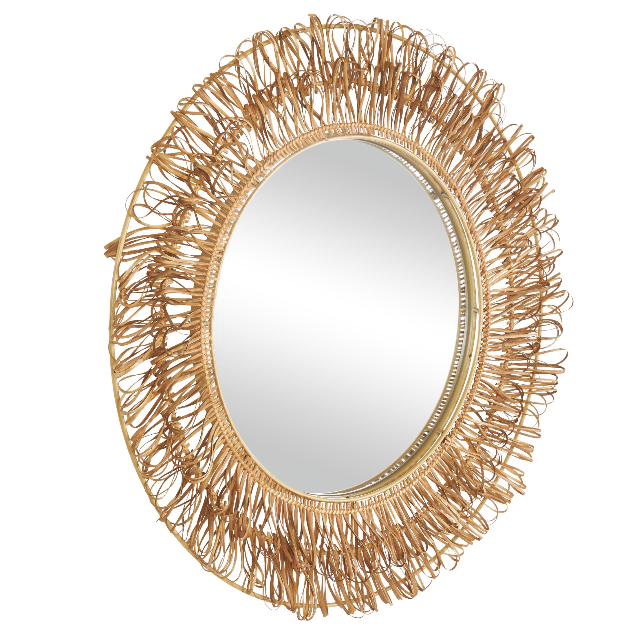 DecMode 31" x 31" Brown Handmade Woven Looped Tribal Wall Mirror