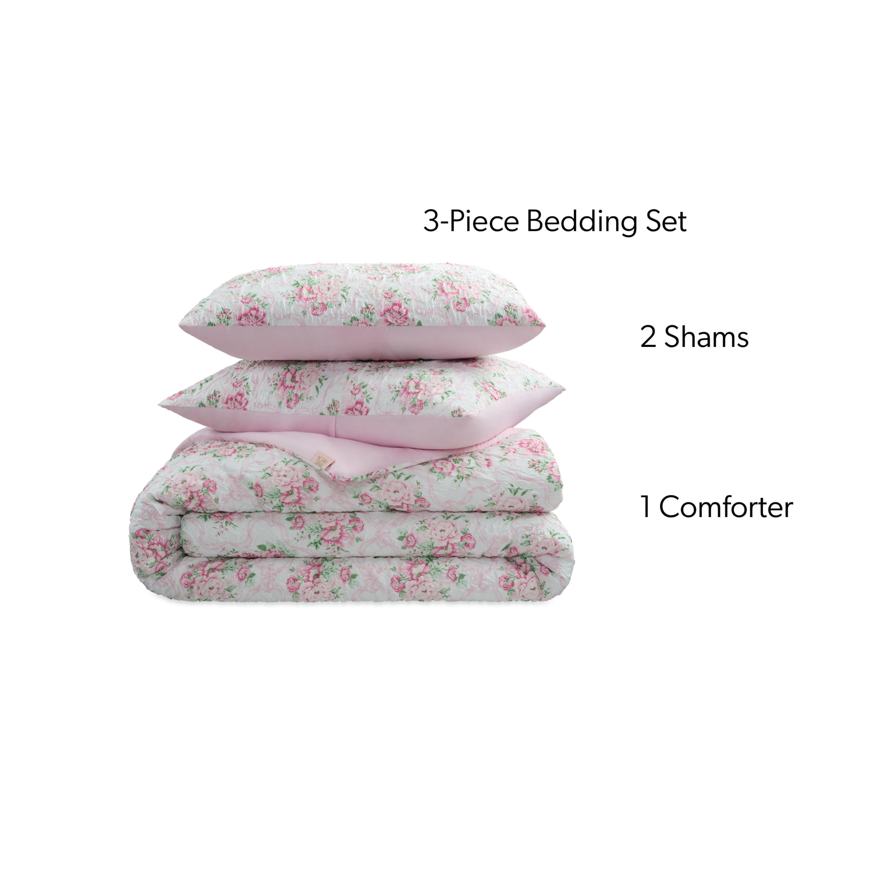 Paris Hilton Coquette 3-Piece Floral Pink Comforter Set, Full/Queen