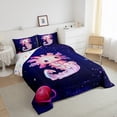 thumbnail image 3 of Feelyou Magic Pink Axolotl Full Size Comforter Sets for Child, Mystic Outer Space Bedding Comforter Set, Dreamy Planet Galaxy Reversible Bedding Sets, Breathable Home Decor, 3-Piece, 3 of 8