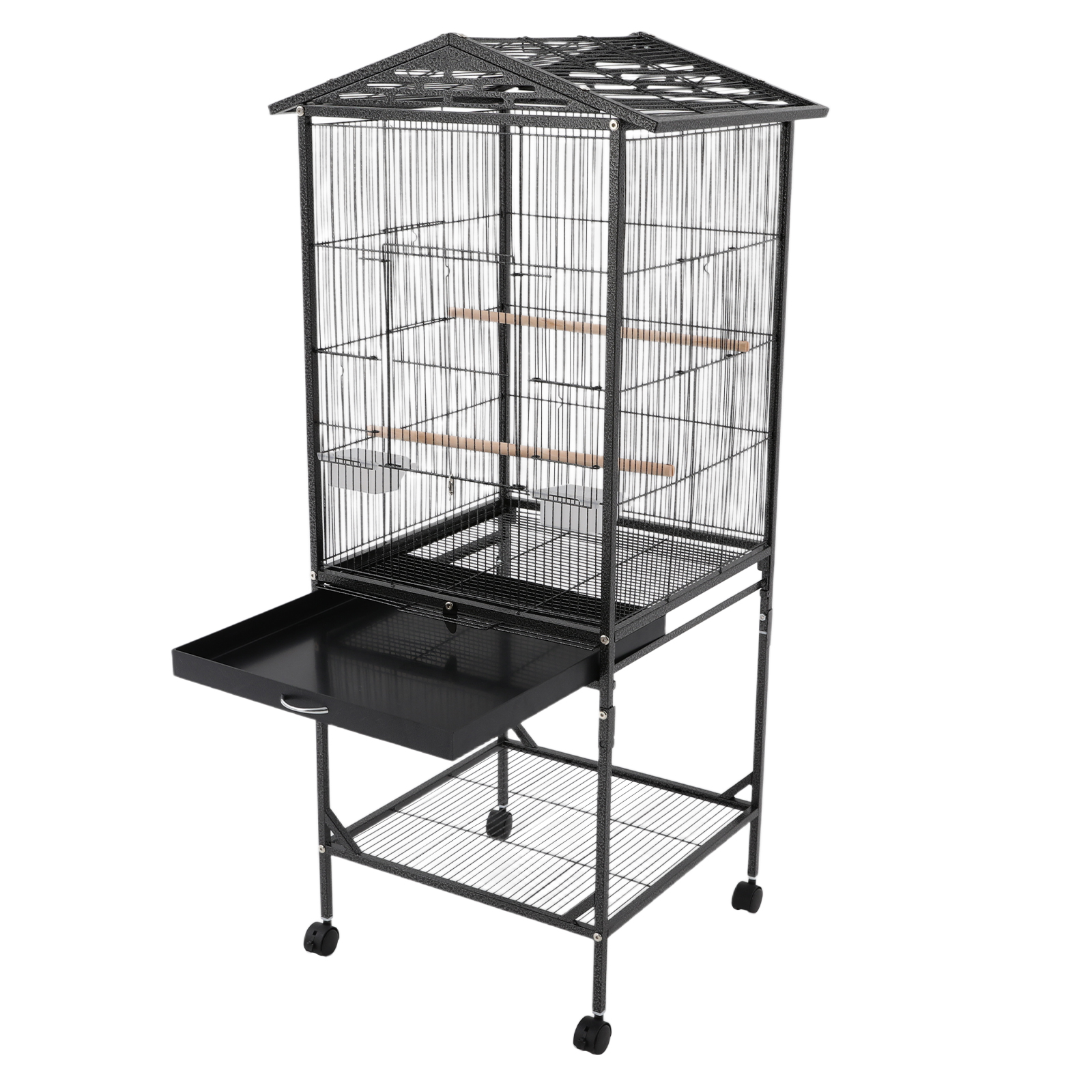 Black Iron 46*46*125cm Metal Birdcage Wheeled Storage Pet Cage Household Open Birdhouse