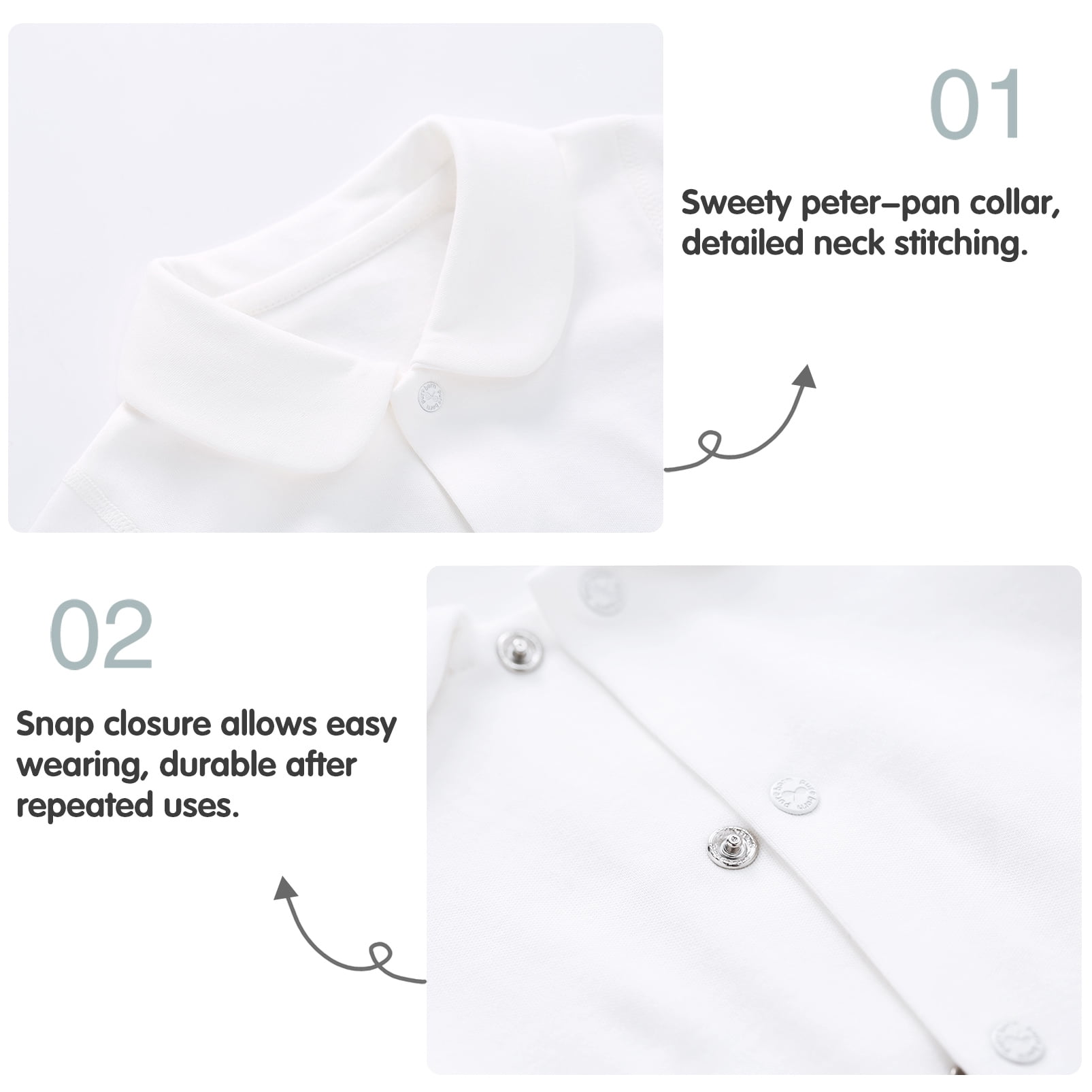 pureborn Baby Jumpsuit Infant Boys Girls Cotton Long Sleeve Spring Fall Christening Baptism Romper 6-9 Months White