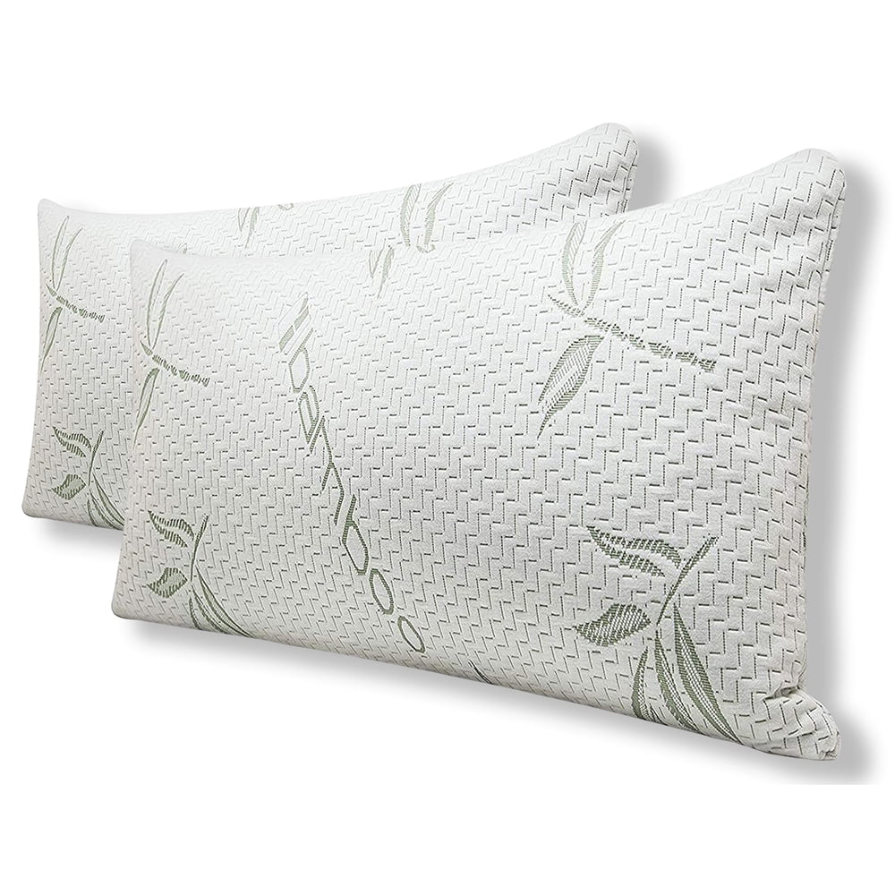 Grenny Green Bamboo Bed Pillows for Sleeping 2 Pack Shredded Memory