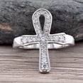 thumbnail image 2 of Eclet Jewels White Gold Over 14K Silver Diamond Ring - 0.7 Ct Round Brilliant Cut Diamond Ring - Ankh Statement Ring for Men's - Christian Cross Silver Diamond Ring for Women's - Valentine's Day Gift, 2 of 8