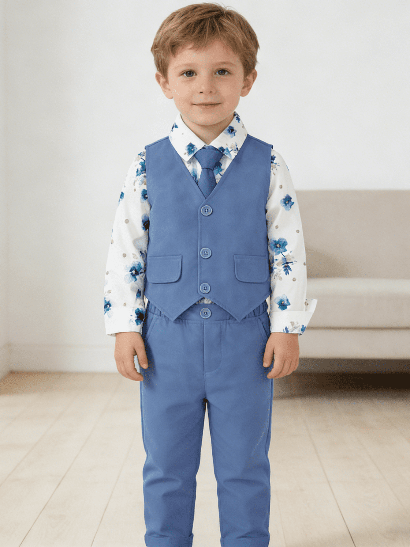 SANMIO Toddler Boy Suit Baby Boy Church Clothes Formal Dress Baptism Outfit Sets Shirt+Tie+Vest+Pants Kids Tuxedo 1-5T Boys Wedding Clothes