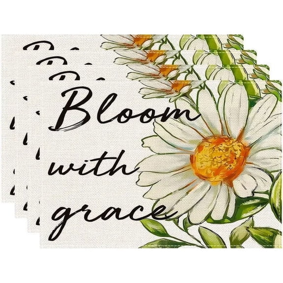 Beige Sunflower Bees Summer Placemats Set of 4, 12x18 Inch Seasonal Spring Holiday Table Mats for Party Kitchen Dining Decoration