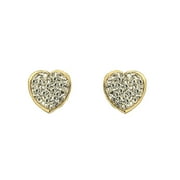 18K Solid Yellow Gold Cubic Zirconia Pave Heart Screwback Earrings