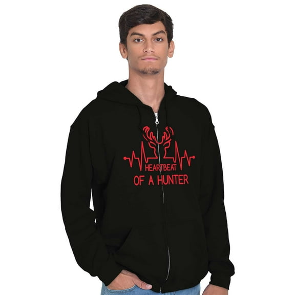 Heartbeat of a Hunter Cute Unisex Fleece Graphic Zip Up Hoodie Brisco Brands 2X