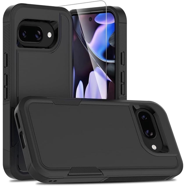 JZWAL-for Google Pixel 9A Heavy Duty Case with One Screen Protector, Shockproof Protective Drop Protection Phone Case Full Body Protection Hard Case,Black