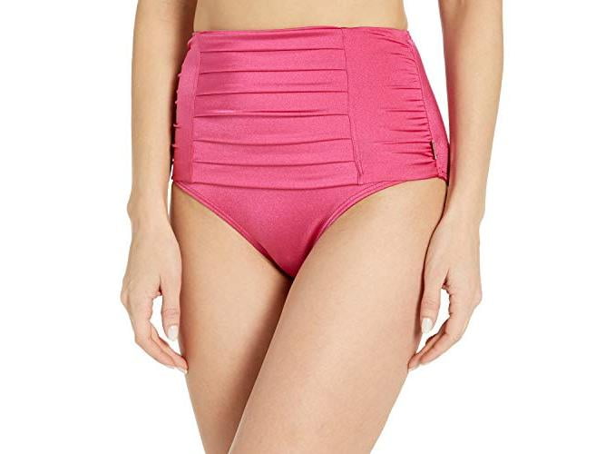 Photo 1 of Calvin Klein Women's Pleated High Waist Bikini, Rosebud Shimmer, Size Medium