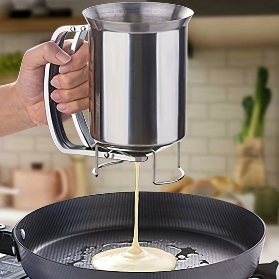 Stainless Steel Pancake Batter Dispenser with Handle, Mess-Free Kitchen Tool for Pancakes Waffles Muffins Cupcakes, Durable Baking Accessory