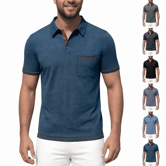 KLHDSF Men's Polo Shirts Short Sleeve Casual Summer Cotton Shirts for Men Performance Collared Golf Shirts with Pocket Black L