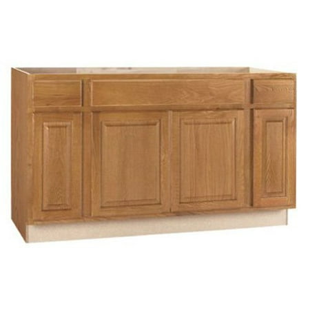 RSI HOME PRODUCTS HAMILTON SINK BASE CABINET, FULLY ASSEMBLED, RAISED PANEL, OAK, 60X34-1/2X24