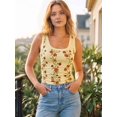 thumbnail image 4 of Women'S Floral Print Tank Tops Square Neck Sleeveless Ribbed Basic Tight T Shirts Light Yellow XL, 4 of 8