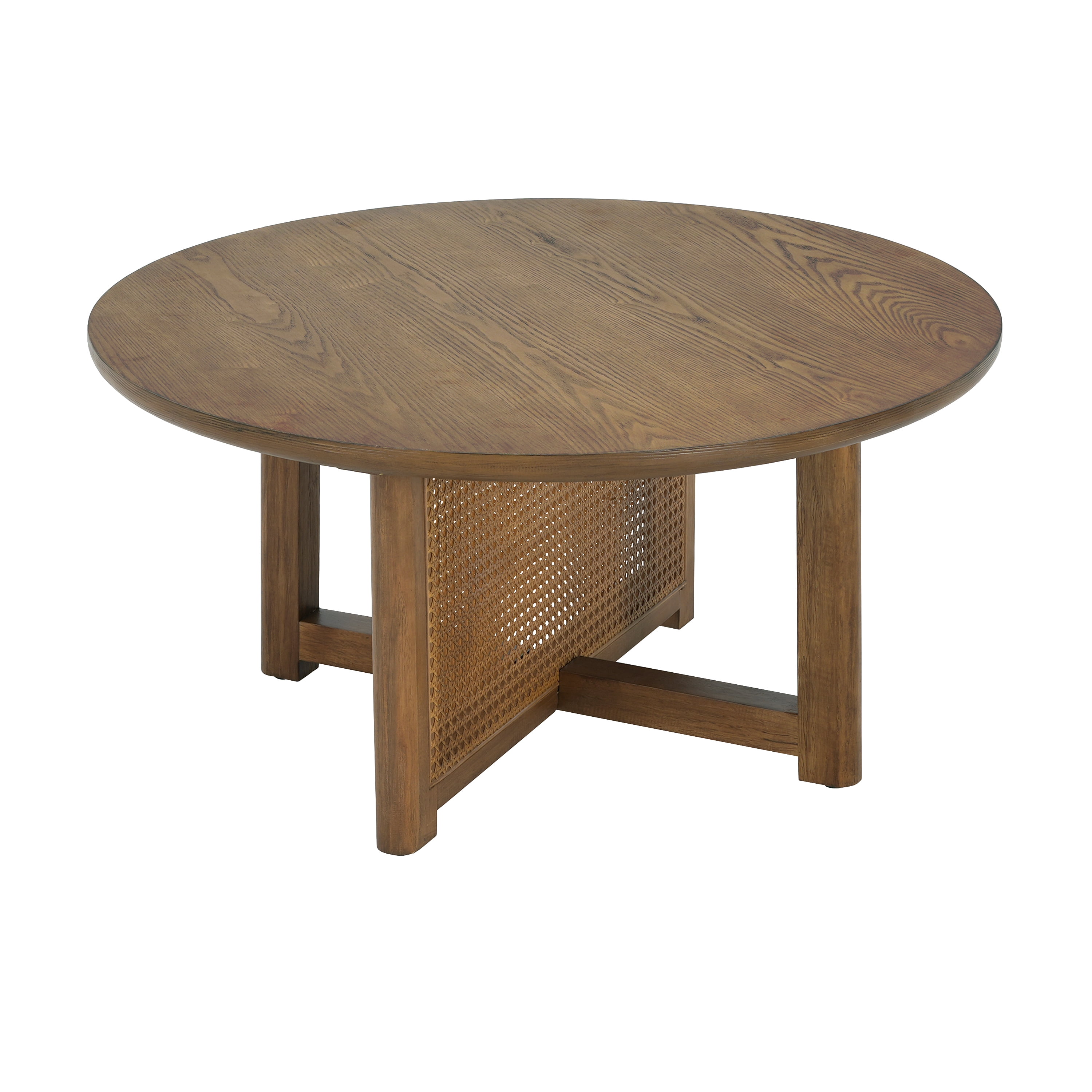 Euroco 32inch Round Dining Table for 4,Rattan Woven Wood Kitchen Table for Kitchen Living Room,Dining Room,Natural
