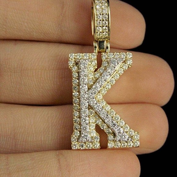 2CT Round Lab Created Diamond "K" Initial Letter Pendant Gift Necklace 14K Yellow Gold Plated Silver
