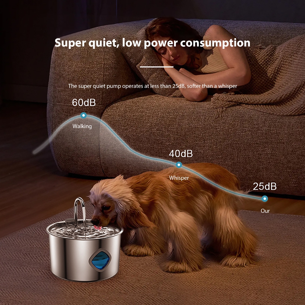 Zeiwohndc 3.2L Pet Water Dispenser Stainless Steel Automatic USB Water Fountain For Dog