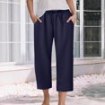 thumbnail image 2 of GEWSEY Women's Capri Pants Cotton Yoga Capris Drawstring Joggers Workout Sweatpants Loose Lounge Crop Pants Pockets (Navy, XL), 2 of 7