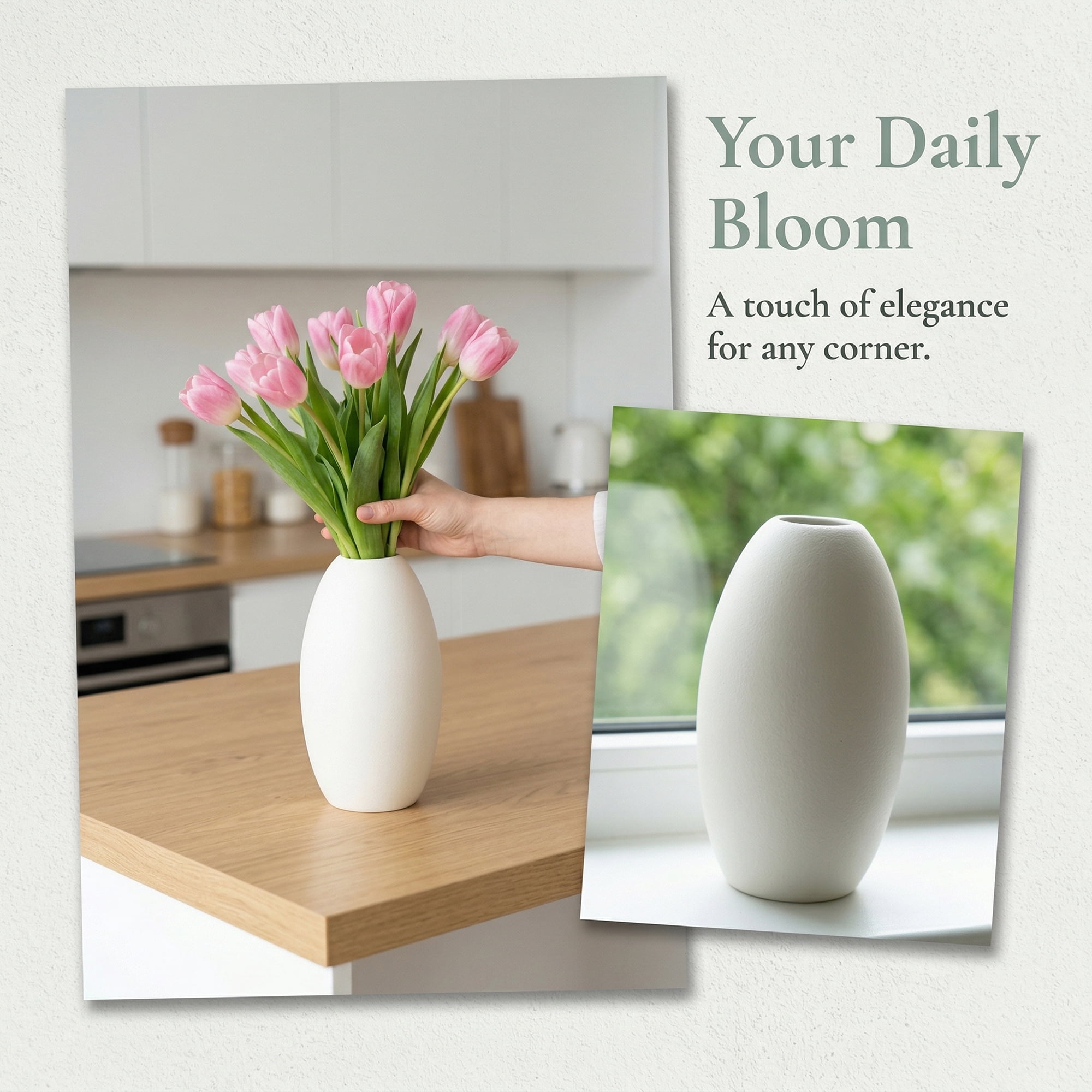 Unique Bargains Modern Ceramic Ribbed Flower Vase for Boho White 3.5"L x 3.5"W x 6.1"H