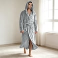 thumbnail image 6 of Sewkxo Mens Robes with Hood Flannel Fleece Bathrobe Full Length Plush Robe Coat Soft Warm Fleece Shower Spa Long Robe,Light Gray L, 6 of 7