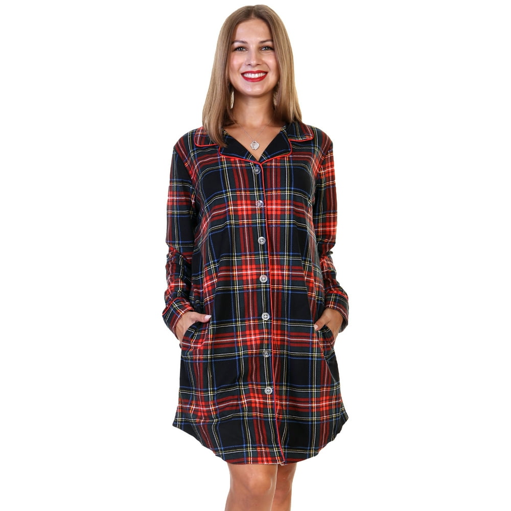 Angelina Women's Flannel Button Down Sleep Shirt Dress Pajama - Walmart ...