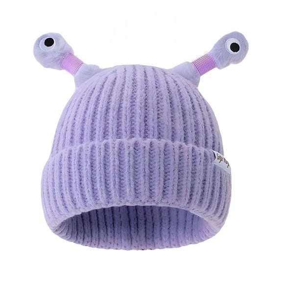 TELOLY Winter Parent-Child Cute Glowing Little Monster Knit Hat, Winter Funny Cute Little Monster LED Knit Beanie Hat Handmade Hat with Big Eye Can Be Stretched