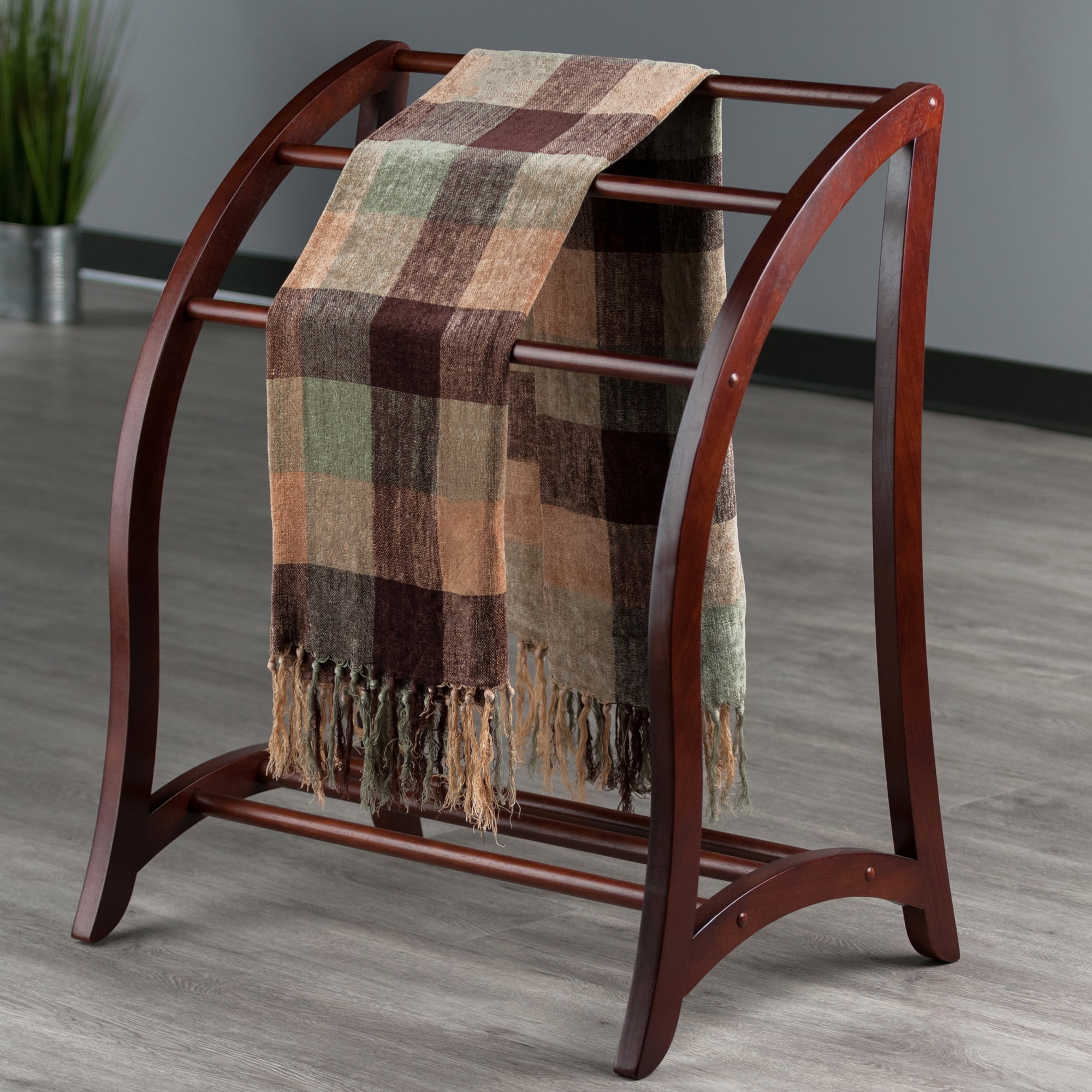 Winsome Wood Betsy 3 Rod Furniture Storage Free Standing Blanket Rack with Walnut Finish Walmart
