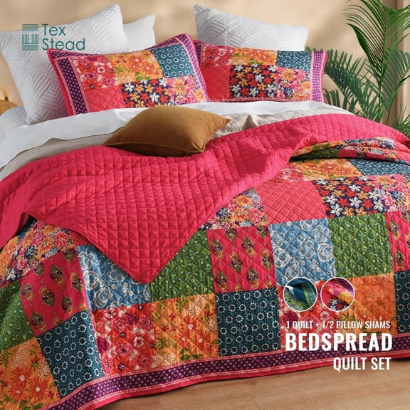 CHARRYARN Twin Comforter Set-Red Lightweight Patchwork-Spring and Summer Bedspread-Super Soft Quilt （1 Quilt 68*90 , 1 Pillow Shams, Red）