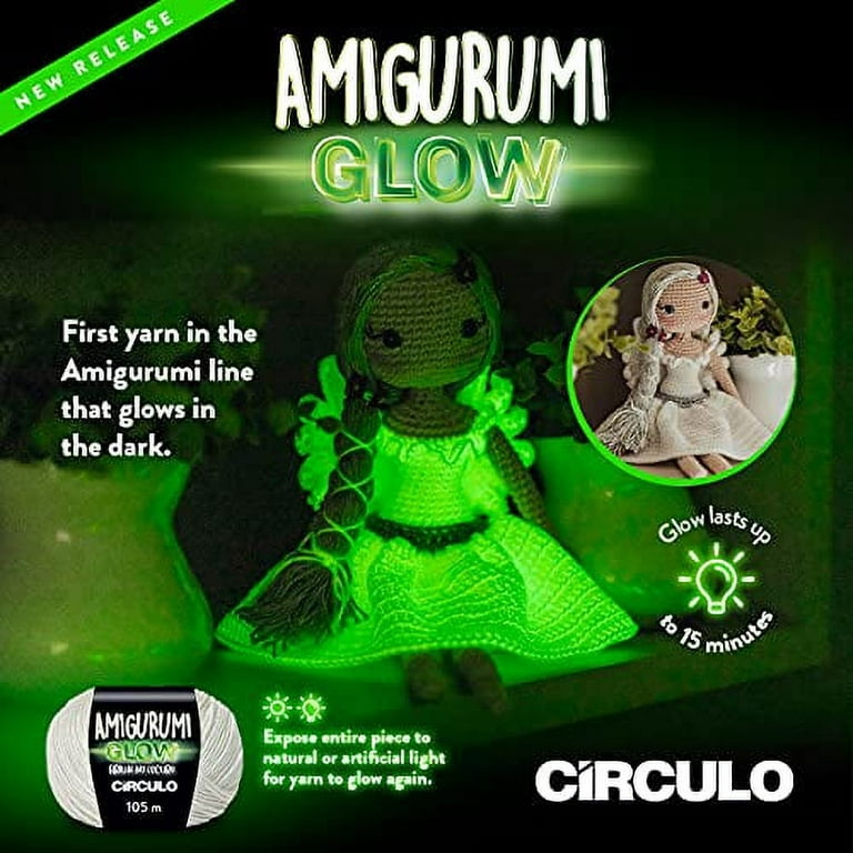 Círculo Amigurumi Glow Yarn Glow in The Dark - 100% Polyester – Fingering (Pack of 1 Ball)