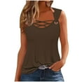 thumbnail image 2 of Sakmal Camisole Tank Tops for Women Spaghetti Straps Sleeveless Crew Neck Shirts Beach Vacation Solid Brown Womens Tank Tops L, 2 of 5
