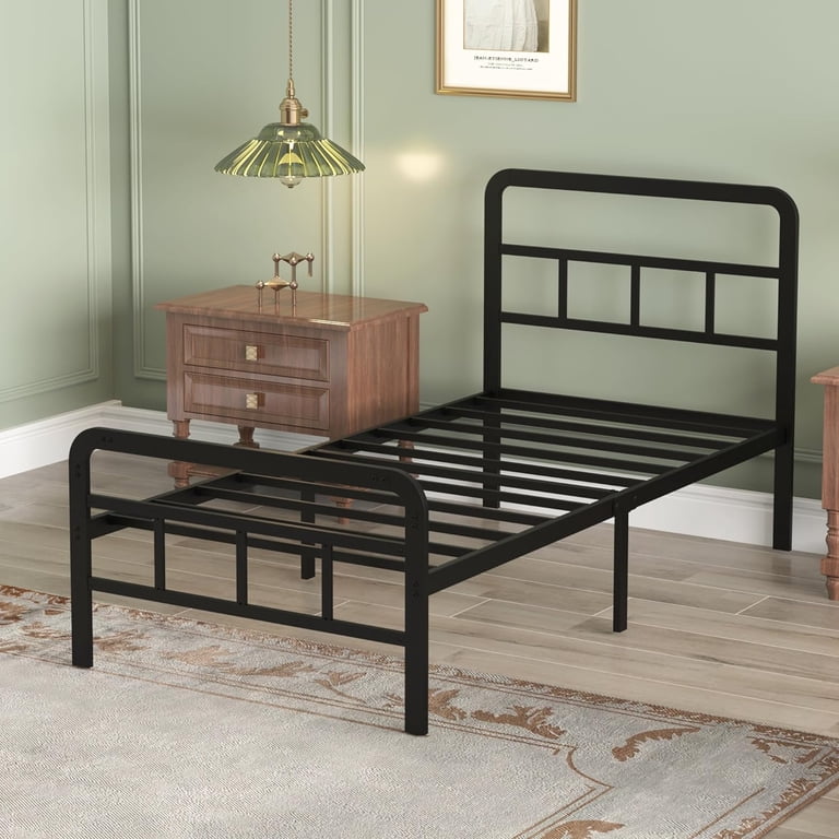 Lutown-Teen スチールベッドフレーム ダブル ブラック Lutown-Teen 14 inch Twin Bed Frame with Headboard and Footboard