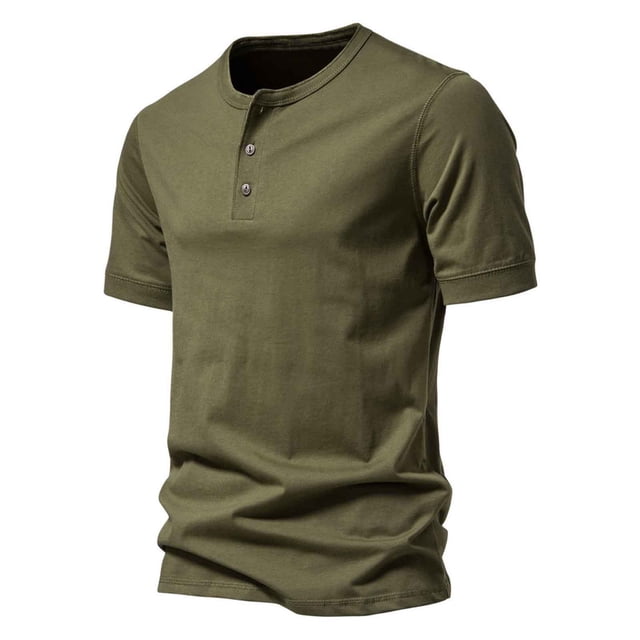 SROBPTY Haut d'Été pour Homme, Chemises à Manches Courtes pour Hommes, Chemises à Col Montant Unies Décontractées Amples à Boutons à Manches Courtes à Col Montant Vert Armée, TTTG