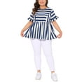 thumbnail image 2 of Blusa de verano casual babydoll de rayas para mujer Agnes Orinda de talla grande con mangas cortas con volantes 2025 3X Azul Blanco, 2 of 6