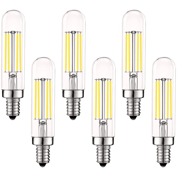 Luxrite T6 T6.5 Vintage LED Tube Light Bulbs 5W= 60W, 5000K Bright White, Dimmable, 500 Lumens, UL Listed, E12, 6-Pack