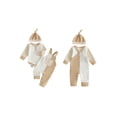 thumbnail image 2 of Loicainy Infant Baby Boy Fall Outfit 3 6 12 18 Months Striped Rompers and Front Pockets Overalls with Hat Clothes Set, 2 of 8