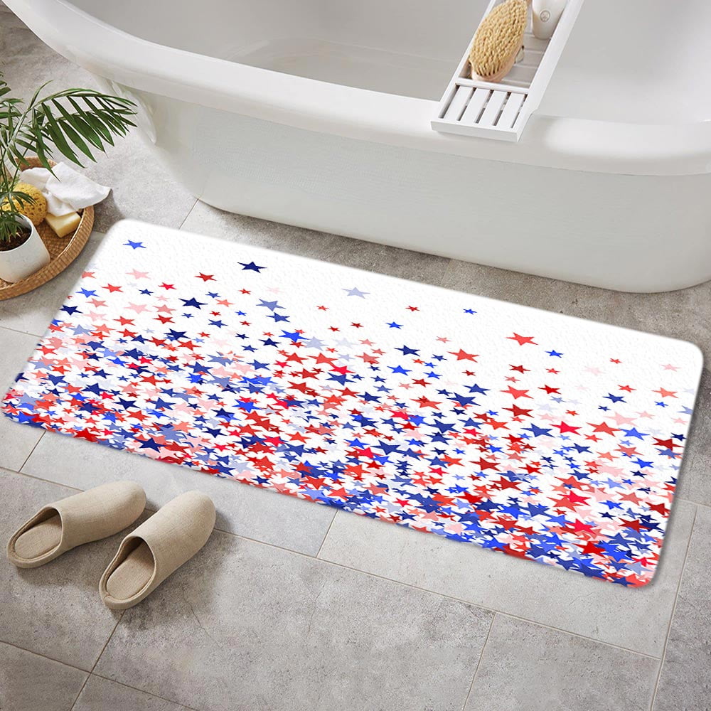4th of July Bathroom Rugs, American Patriotic Stars Bathroom Rugs, President's Day Blue and Red Stars American Flag Bathroom Rugs Set, Independence Day Bathroom Rug Mat 17X48inch Absorbent Bath Rugs