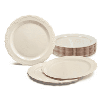 " OCCASIONS " 40 Plates Pack, Disposable Vintage Wedding Party Plastic Plates (10'' Dinner Plate, Verona in Ivory)