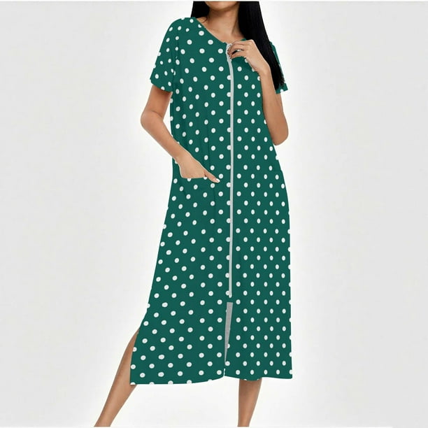 Camisón largo con cremallera para mujer, bata de punto, largo completo, color degradado, con bolsillos