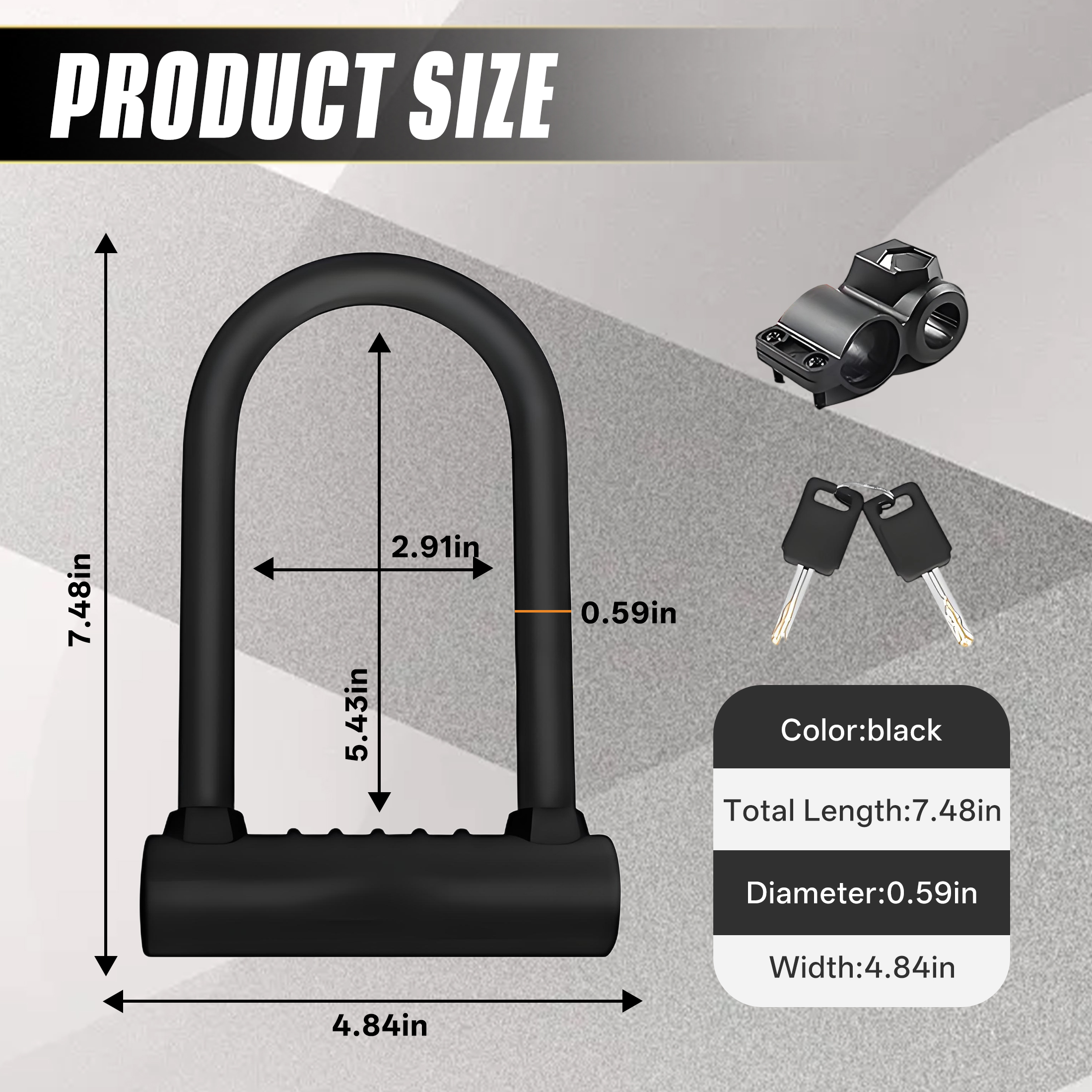 ZHZFKQ Bike Lock，Scooter Lock with Mounting Bracket and Two Keys，Security Anti Theft U Lock