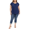 thumbnail image 2 of GRACE & GRANDEUR Women's Plus Size St. Patrick's Day Summer Blouse Pleated Curved Hem Ruffle Sleeve Round Neck Dressy Loose Tops 2X Dark Blue, 2 of 5