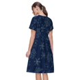 thumbnail image 5 of Ratiio Snowflake Dark Blue Print Women's Short Sleeve Dress - Casual A-Line Dress with Side Pockets, Elastic Waist, Comfortable and Breathable Summer Dress, 5 of 8