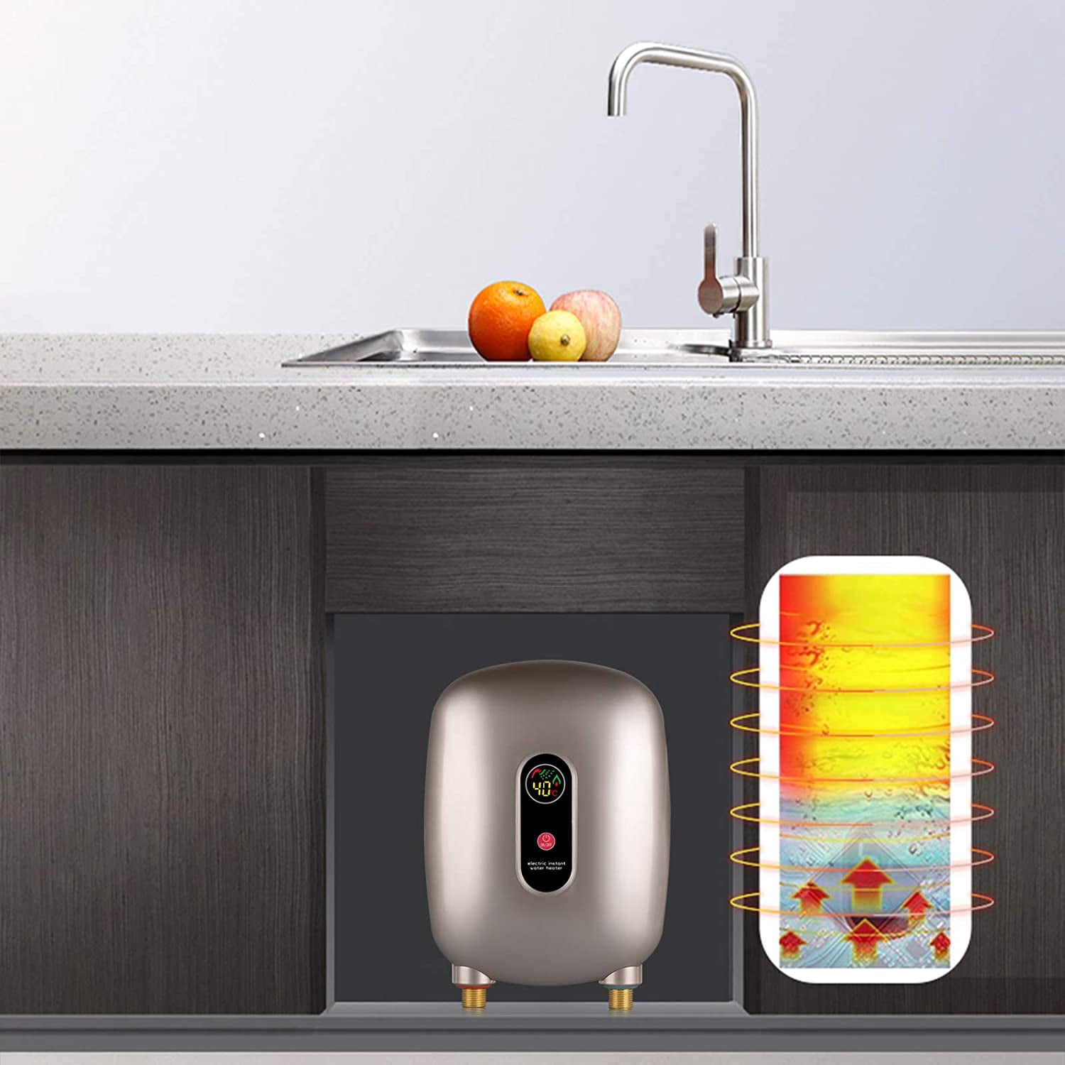 Mini Electric Tankless Instant Hot Water Heater with LCD Display 110V(Gold)