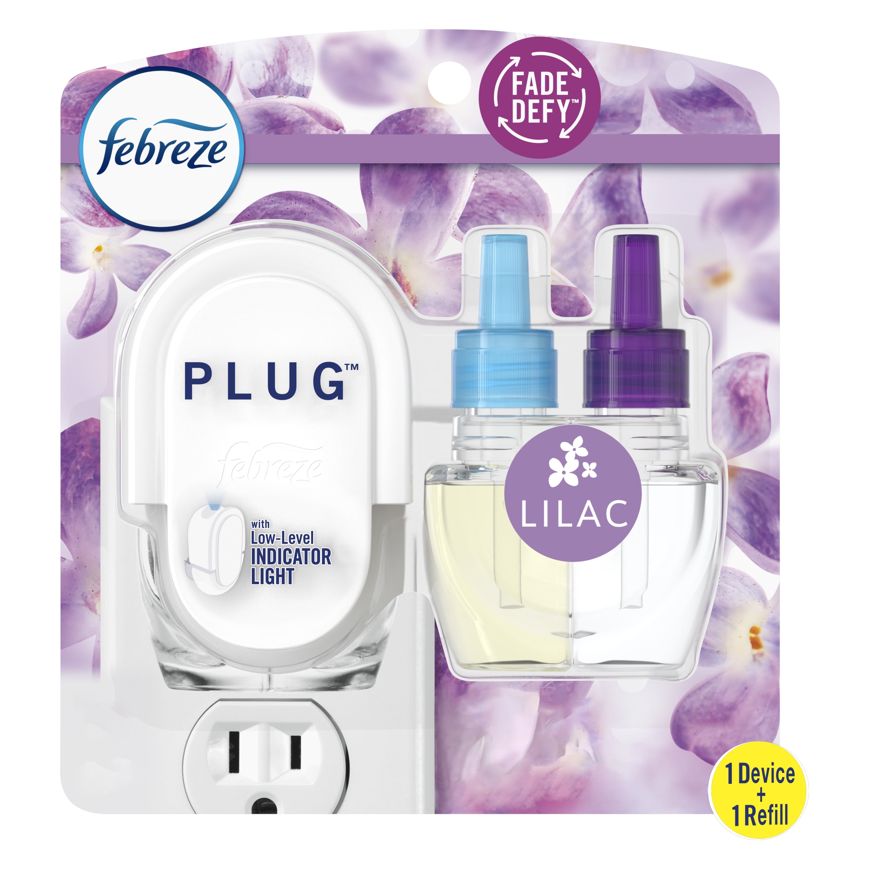 Febreze PLUG Air Freshener & Odor Fighter Starter Kit with Lilac, .87 oz Oil Refill