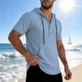 thumbnail image 2 of Men's Cotton Short Sleeve Hooded T-Shirt, Solid Color Casual Tee with Pocket, Button Down Closure, Soft Breathable Fabric, Daily Wear Streetwear Gym Vacation, Beach | Zenithor,Light Blue 3XL, 2 of 7