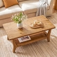 thumbnail image 3 of Finmind Solid Wood Rectangle Coffee Table with Shelf, 47-inch Center Table, 2-Tier Modern Tea Table ,Rustic Brown, 3 of 11