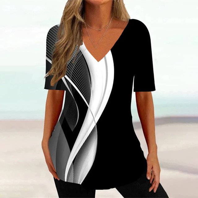 RWJDXD RWJDXD T-shirt Simple d'Été pour Femmes, Col en V, Manches Courtes, Mode Décontractée