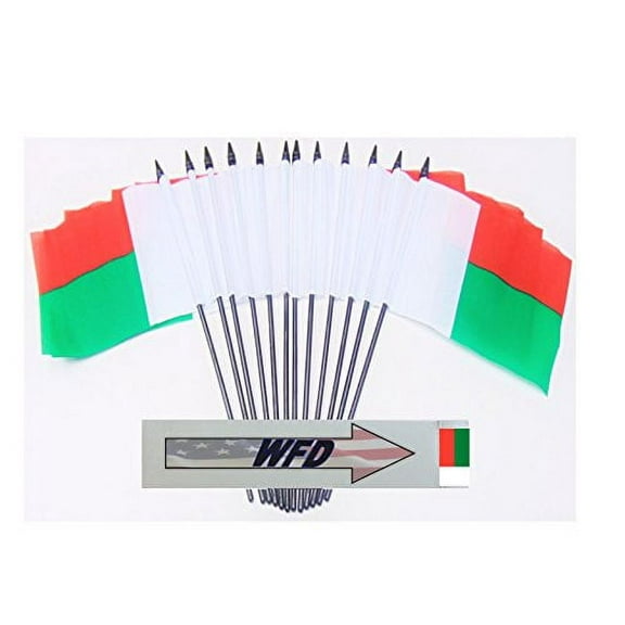 Pack of 12 4"x6" Madagascar Polyester Miniature Desk & Little Table Flags, 1 Dozen 4"x 6" Malagasy Small Mini Hand Waving Stick Flags