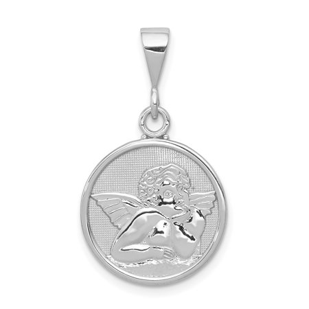 14k White Gold Angel Pendant Necklace for Women and Men, Cherub Medallion with Satin Finish, Christian Religious Jewelry, Spiritual Protection Symbol