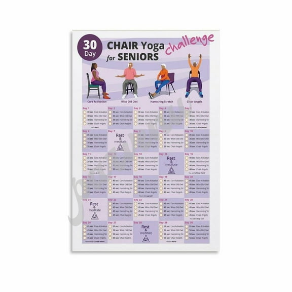 30 Day CHAIR Yoga of Seniors Pose Poster Yoga Chart for The Elderly Poster Canvas Painting Posters And Prints Wall Art for Living Room Bedroom Decor