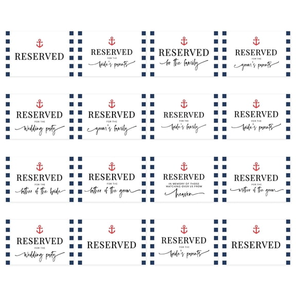 Koyal Wholesale Nautical Table Reserved Signs for Wedding Reception, Ceremony, Foldable Table Tent Cards, 16-Pack