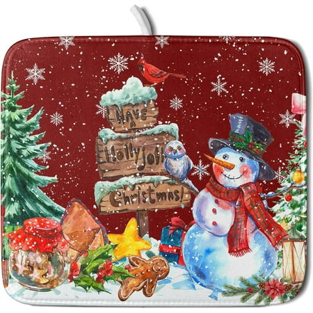 

Red Merry Christmas Dish Drying Mat for Kitchen Counter Xmas Tree Snowman Snowflakes Winter Holiday Microfiber Absorbent Drying Mats Reversible Countertop Protector Dishes Drainer Rack Pad 16x18 Inch